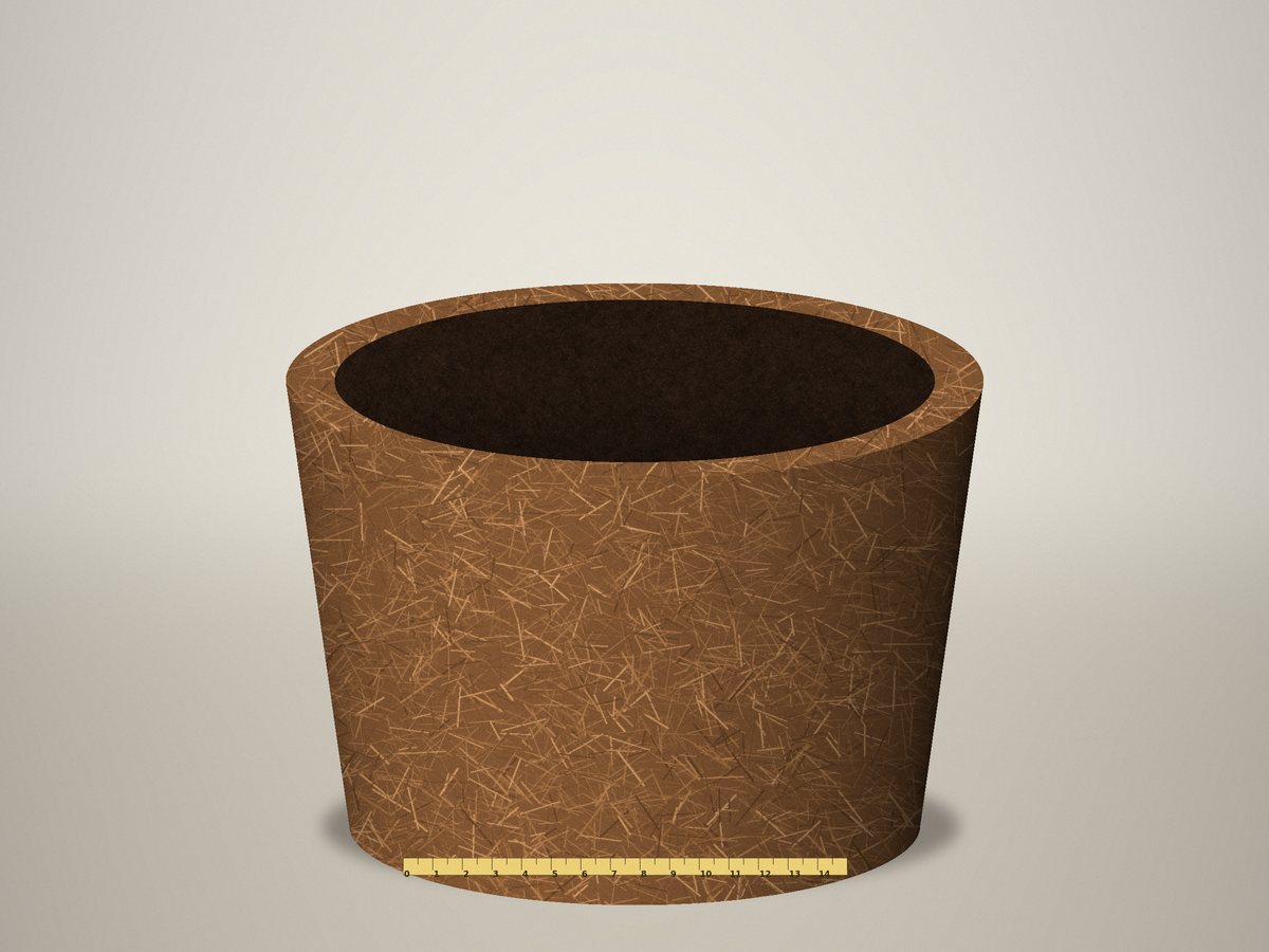 Coir pot rim and wall measured with a ruler