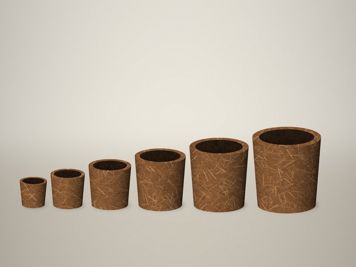 Coir seedling cups and pots in assorted sizes
